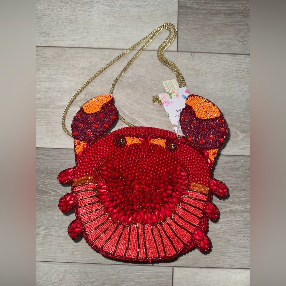 Beaded Crab Design Red and Orange Shoulder Bag 🦀